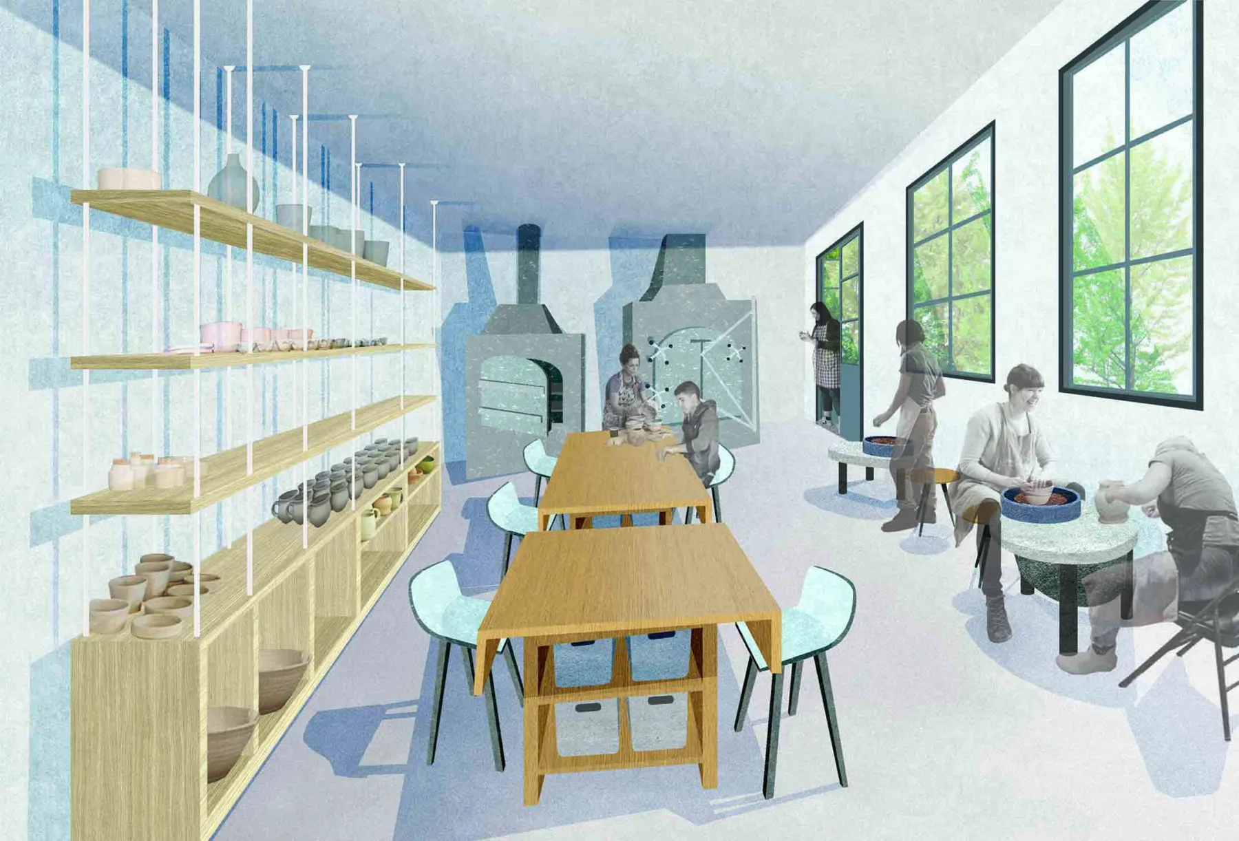 Illustration du projet d’aménagement de la poterie avec tours et fours
