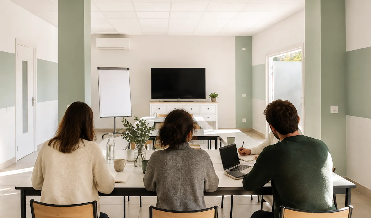 Réunion dans une salle lumineuse d’Éco-Parc