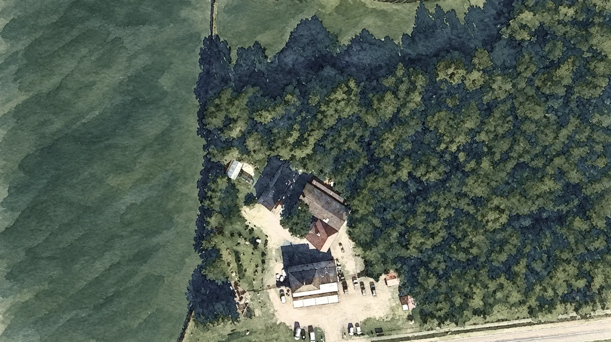 Vue d’ensemble de l’Éco-Parc : ses bâtiments réunis entre le jardin et la forêt, à Tamnay-en-Bazois.